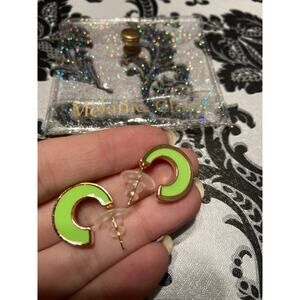 Melania Clara gold with neon green enamel earrings